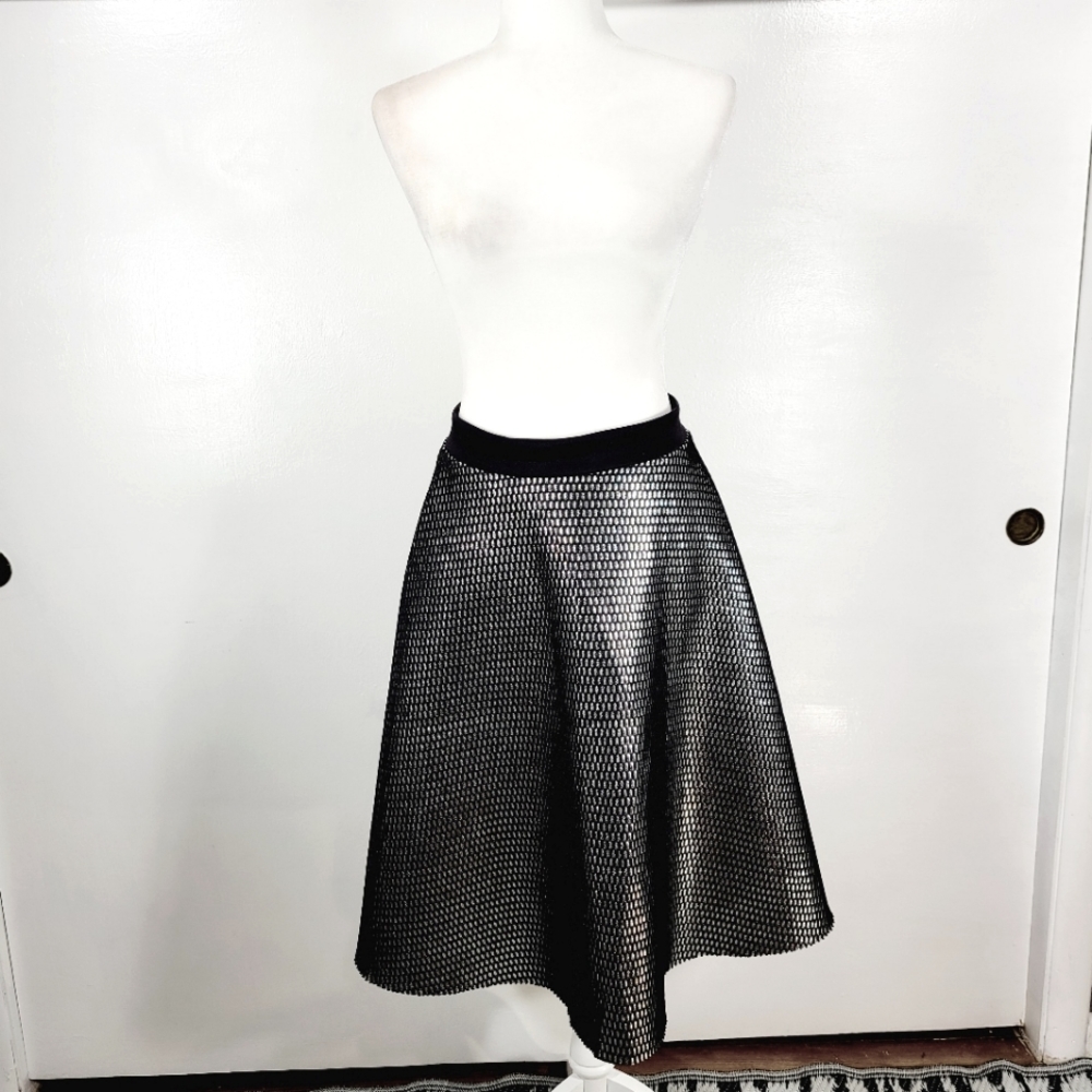 Ktoo Metallic Black Mesh Overlay A Line Circle Skirt, Size Medium